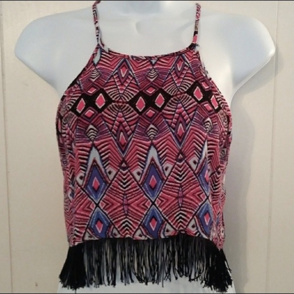 Charlotte Russe Fringe Crop Top; XS